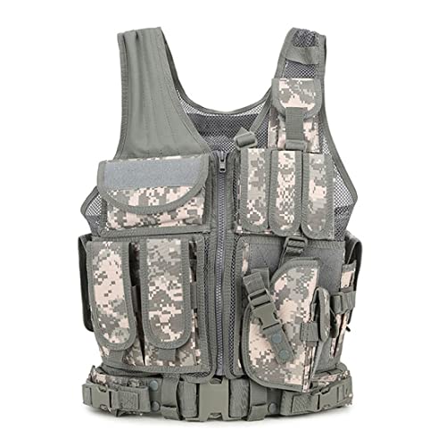 Herren Taktische Weste 600D Polyester Sicherheitsanzug Ultraleichte Kampftrainingsweste Einstellbar für Schießspiel Kampftraining Camping Jagd (ACU Tarnung) von TangDao