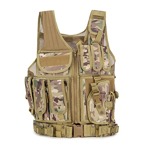 Herren Taktische Weste 600D Polyester Sicherheitsanzug Ultraleichte Kampftrainingsweste Einstellbar für Schießspiel Kampftraining Camping Jagd (CP Tarnung) von TangDao