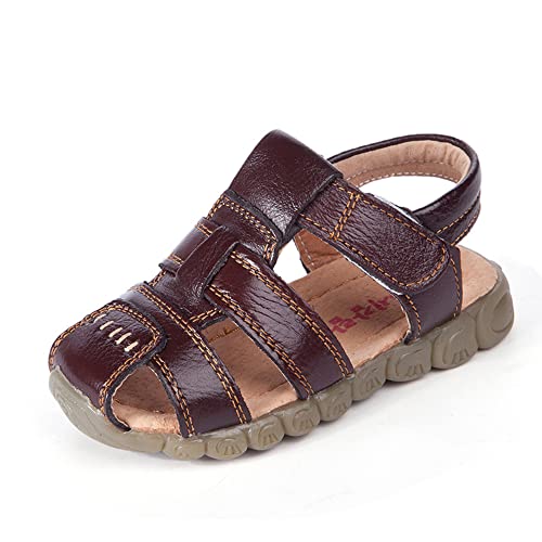 Jungen Sandale Geschlossene Leder Sandalen Sommer Kinder Trekkingsandalen (Braun, numeric_21) von TangDao