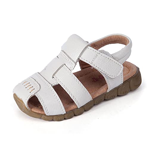 Jungen Sandale Geschlossene Leder Sandalen Sommer Kinder Trekkingsandalen (Weiß, numeric_34) von TangDao