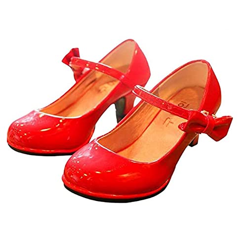 Mädchen Kinder Schuhe High Heels Prinzessin Schnürsenkel mit Schleife Mary Jane Halbschuhe(Rot,28) von TangDao