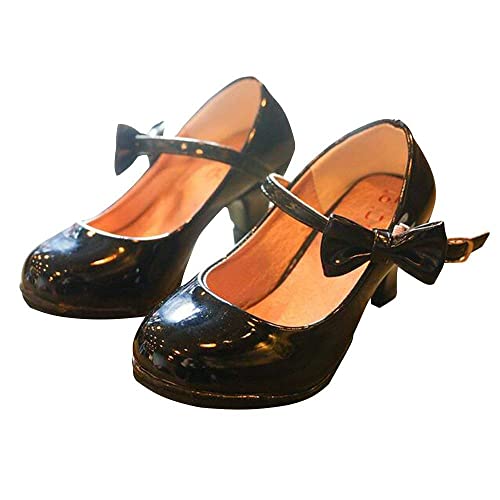 Mädchen Kinder Schuhe High Heels Prinzessin Schnürsenkel mit Schleife Mary Jane Halbschuhe(Schwarz,28) von TangDao