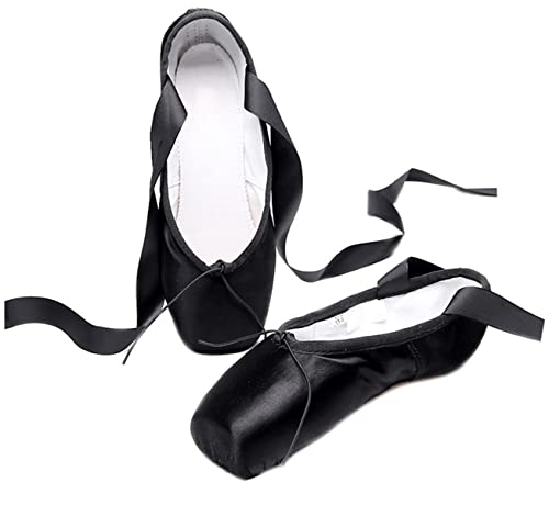 Spitzenschuhe Rosa Ballettschuhe für Anfänger Rot Schwarz Satin Professionelle Tanzschuhe Ballerinas mit Aufgenähten Bändern für Damen Mädchen(37 EU,Schwarz) von TangDao