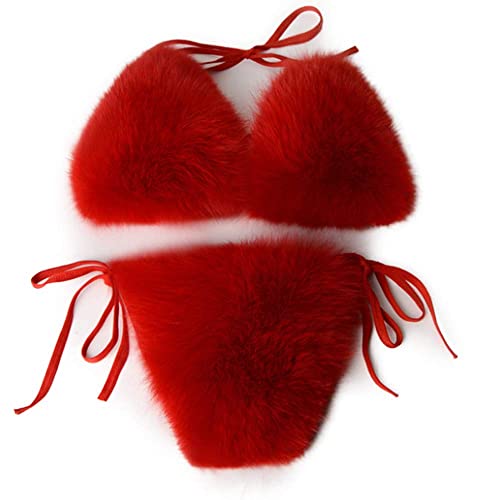 TangDao Damen Badeanzug mit Fuchsfell Elegante Sommer-Bikini Fell-Badeanzug Bikinihose Bikini Set (Rot) von TangDao