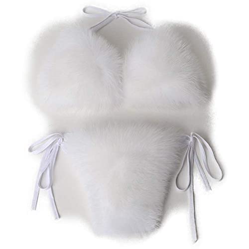 TangDao Damen Badeanzug mit Fuchsfell Elegante Sommer-Bikini Fell-Badeanzug Bikinihose Bikini Set (Weiß) von TangDao