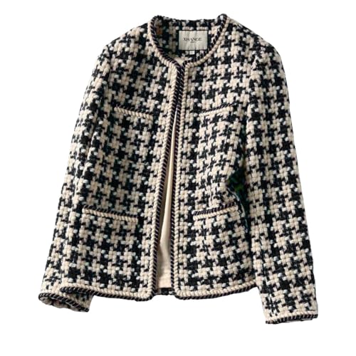 TangDao Damen Bouclé-Jacke– Eleganter Herbst/Winter Blazer mit Hahnentrittmuster (DE/NL/SE/PL, Alphanumerisch, M, Regular, Regular, Hahnentrittmuster) von TangDao