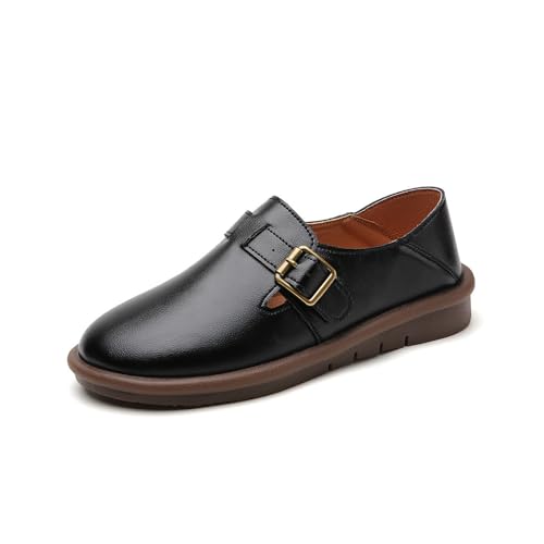 TangDao Damen Freizeit Lederschuhe für den Frühling Damen Loafer Flache Schuhe Stilvoll und Komfortabel Schwarz 39 EU von TangDao