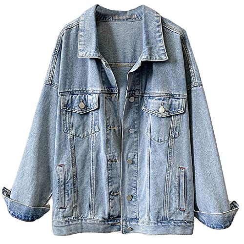 TangDao Damen Mädchen Jeansjacke Übergangsjacke Denimjacke Oversize Frühling Herbst (Hellblau, x_l) von TangDao