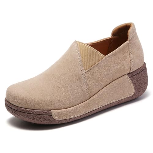 TangDao Damen Plateau Leder Schuhe Lässige Loafer Mokassins Slip-on-Schuhe Beige 41 EU von TangDao