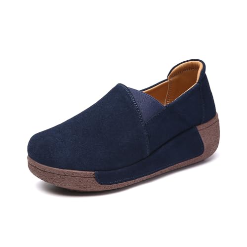 TangDao Damen Plateau Leder Schuhe Lässige Loafer Mokassins Slip-on-Schuhe Blau 40 EU von TangDao