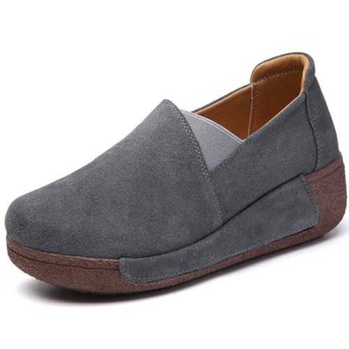 TangDao Damen Plateau Leder Schuhe Lässige Loafer Mokassins Slip-on-Schuhe Grau 35 EU von TangDao