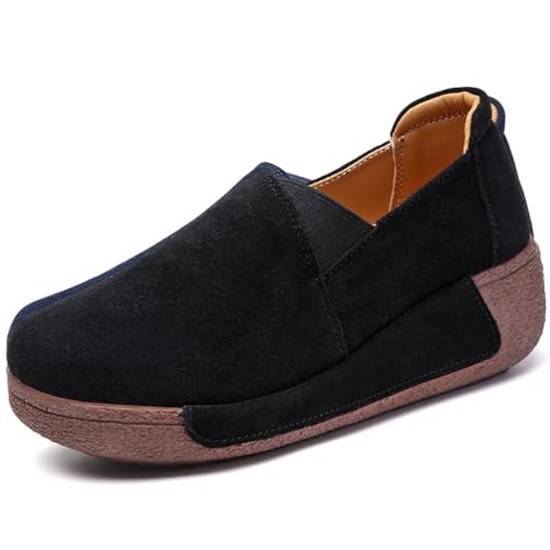 TangDao Damen Plateau Leder Schuhe Lässige Loafer Mokassins Slip-on-Schuhe Schwarz 39 EU von TangDao