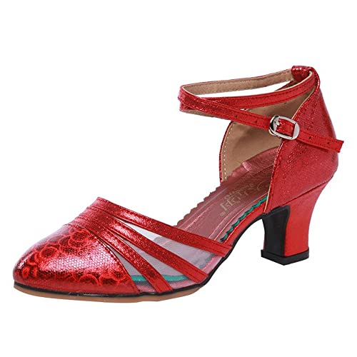 TangDao Damen Salsa Latin Tanzschuhe Tango Schuhe Riemchen Blockabsatz Pumps（Rot.EU 33Normal） von TangDao