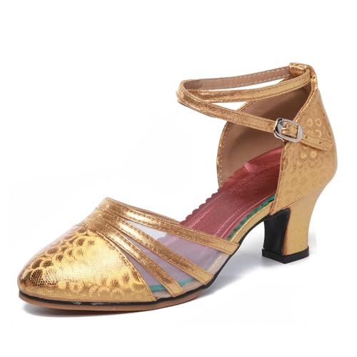 TangDao Damen Salsa Latin Tanzschuhe Tango Schuhe Riemchen Blockabsatz Pumps（Gold.EU 37Normal von TangDao