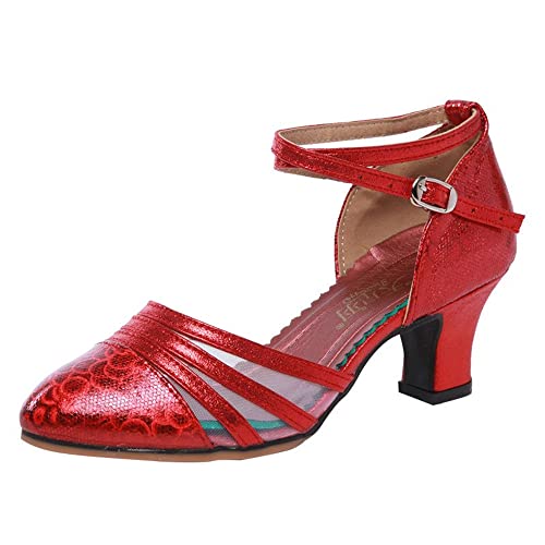 TangDao Damen Salsa Latin Tanzschuhe Tango Schuhe Riemchen Blockabsatz Pumps (Rot, Numeric_36) von TangDao