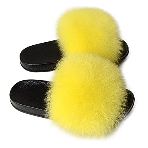 TangDao Damen Schlappen mit Fell Pelz Sandalen Sommer Plüsch Flaumiger Pantoletten Flipflops Slipper Outdoor von TangDao