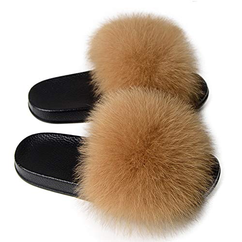 TangDao Damen Schlappen mit Fell Pelz Sandalen Sommer Plüsch Flaumiger Pantoletten Flipflops Slipper Outdoor von TangDao