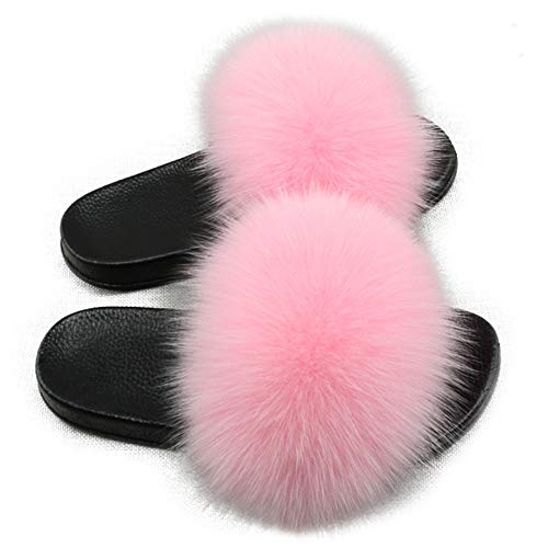 TangDao Damen Schlappen mit Fell Pelz Sandalen Sommer Plüsch Flaumiger Pantoletten Flipflops Slipper Outdoor von TangDao