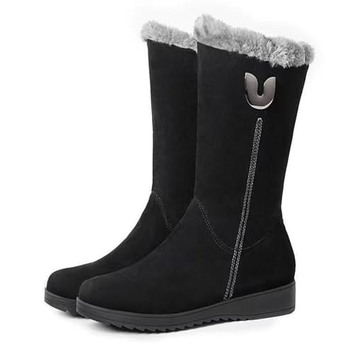 TangDao Damen Schneestiefel Bequem Warme Gefüttert Winterstiefel Rutschfeste Outdoor Mitte Wade Stiefel 40 Schwarz von TangDao
