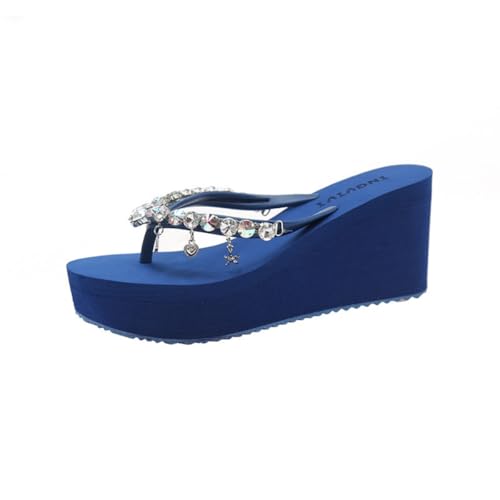 TangDao Flip-Flops Sommer für Damen mit Plateau Keilabsatz Elegant Strand Flip-Flops aus Strass für Damen Strandschuhe Poolschuhe EU 38 Blau von TangDao