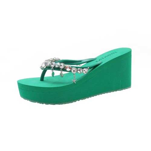 TangDao Flip-Flops Sommer für Damen mit Plateau Keilabsatz Elegant Strand Flip-Flops aus Strass für Damen Strandschuhe Poolschuhe EU 38 Grün von TangDao