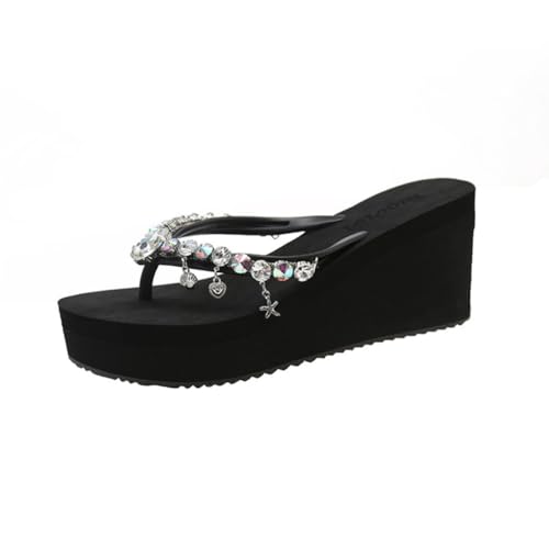 TangDao Flip-Flops Sommer für Damen mit Plateau Keilabsatz Elegant Strand Flip-Flops aus Strass für Damen Strandschuhe Poolschuhe EU 40 Schwarz von TangDao