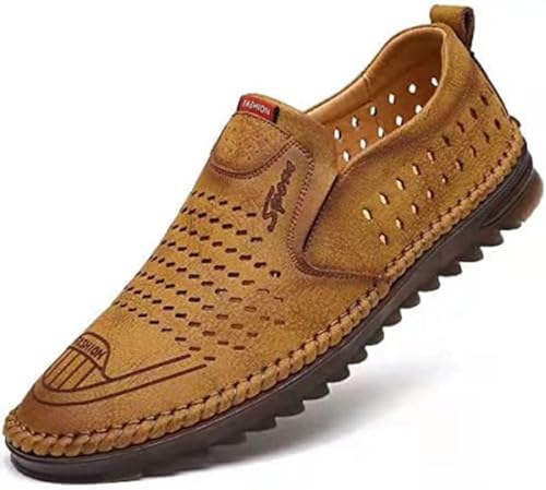 TangDao Herren Slip On Loafer Mokassin Flache Komfort Freizeitschuhe Kunstleder Leicht Bootsschuhe Fahren Schuhe,38,Braune Mulde von TangDao