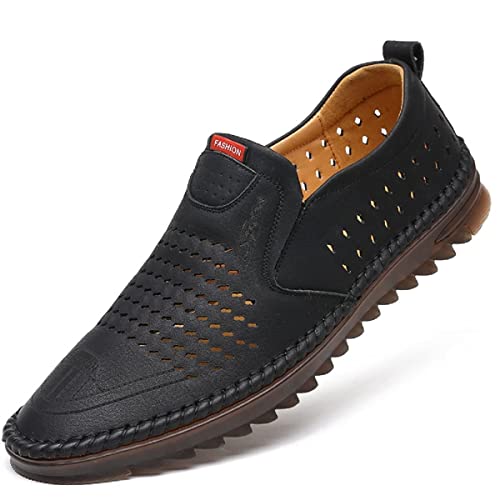 TangDao Herren Slip On Loafer Mokassin Flache Komfort Freizeitschuhe Kunstleder Leicht Bootsschuhe Fahren Schuhe,42,Schwarze Mulde von TangDao