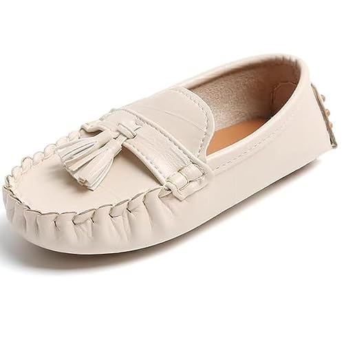 TangDao Mokassins Kinder Mädchen Baby Jungen Schuhe Loafers Lederschuhe Freizeitschuhe Geruchshemmend und rutschfest Weiche Sohle(leEinfarbig weiß,Größe 29) von TangDao