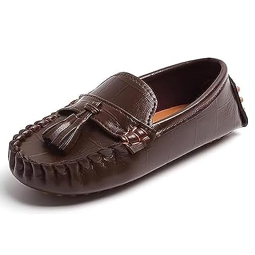 TangDao Mokassins Kinder Mädchen Baby Jungen Schuhe Loafers Lederschuhe Freizeitschuhe Geruchshemmend und rutschfest Weiche Sohle(leRotbraun,Größe 22) von TangDao