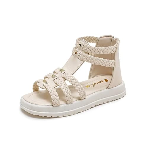 TangDao Mädchen Gladiator Sandalen Mode Flache Sommer kleid Prinzessin Schuhe mit Rückenreißverschluss für Kleinkind/kleines Kind/großes Kind Beige 26 von TangDao