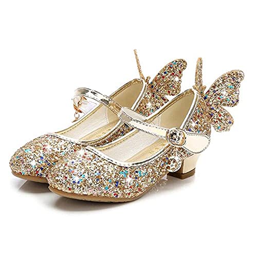 TangDao Mädchen Prinzessin Schuhe Glitzer Sandalen Prinzessin Party High Heels Schuhe Für Kinder Frühling Sommer Pailletten High Heels Schuhe mit Schleife. (Gold, numeric_32) von TangDao