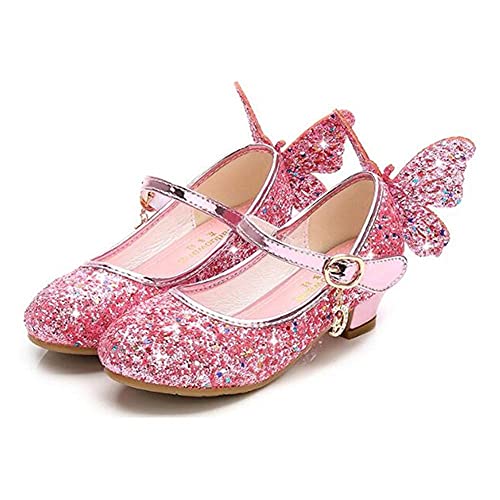 TangDao Mädchen Prinzessin Schuhe Glitzer Sandalen Prinzessin Party High Heels Schuhe Für Kinder Frühling Sommer Pailletten High Heels Schuhe mit Schleife. (Rosa, numeric_32) von TangDao