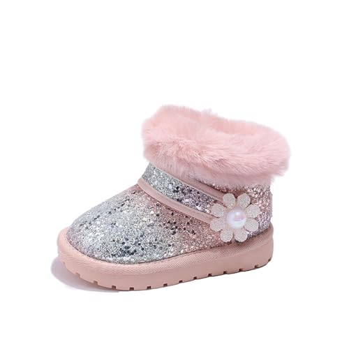 TangDao Mädchen Schneestiefel Glitzer Prinzessin Pelzig Stiefel Warm Gefüttert Outdoor Kinder Winterschuhe 23 Rosa von TangDao