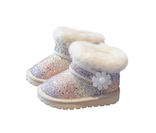 TangDao Mädchen Schneestiefel Glitzer Prinzessin Pelzig Stiefel Warm Gefüttert Outdoor Kinder Winterschuhe 35 Cremefarben von TangDao