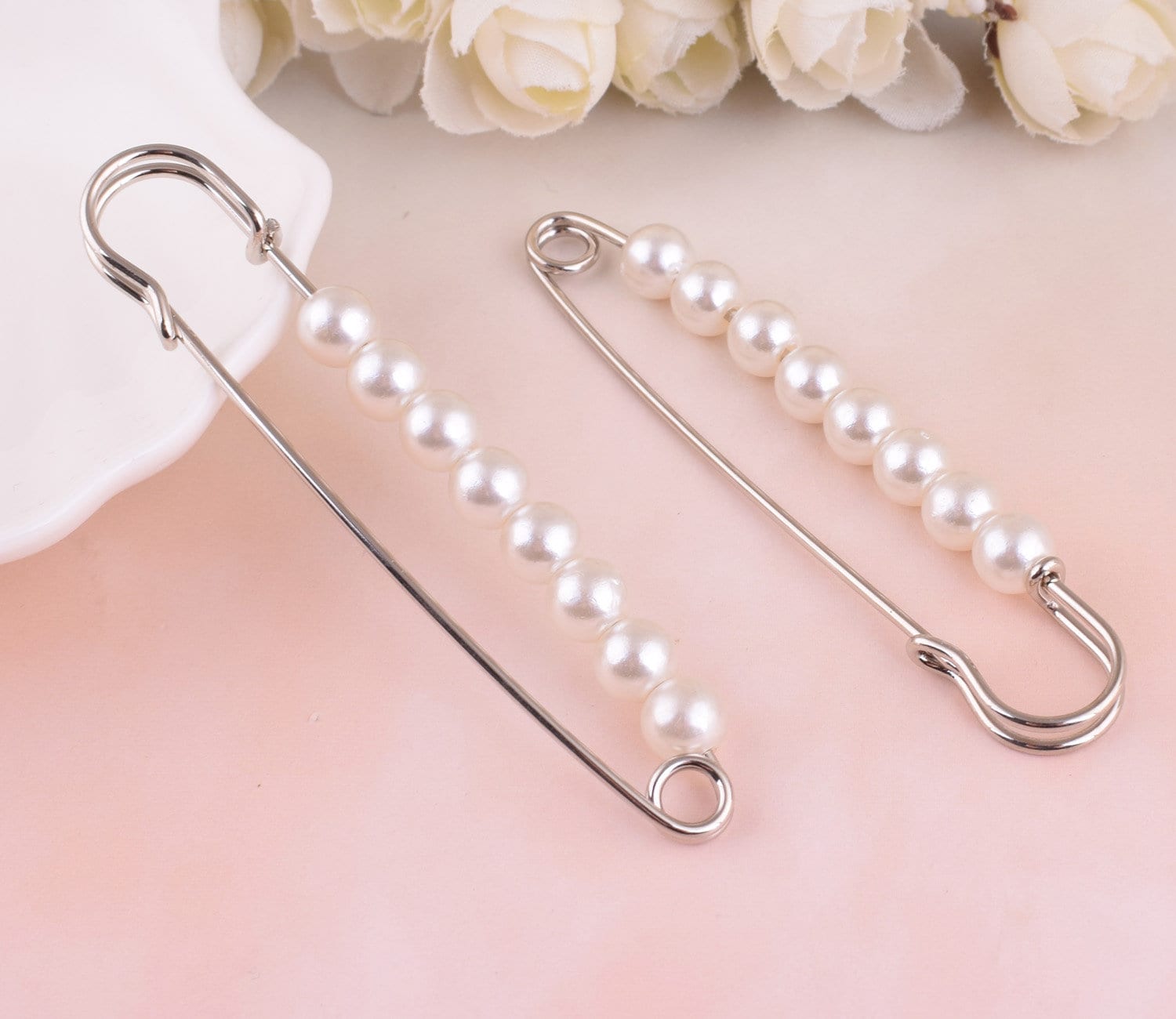 Silber Sicherheitsnadel, Perlenschalnadel, Tropfen Perlen Schalnadeln, Große Sicherheitsnadel, Broschennadel, Goldene Sicherheitsnadel von TangDynastyCrafts