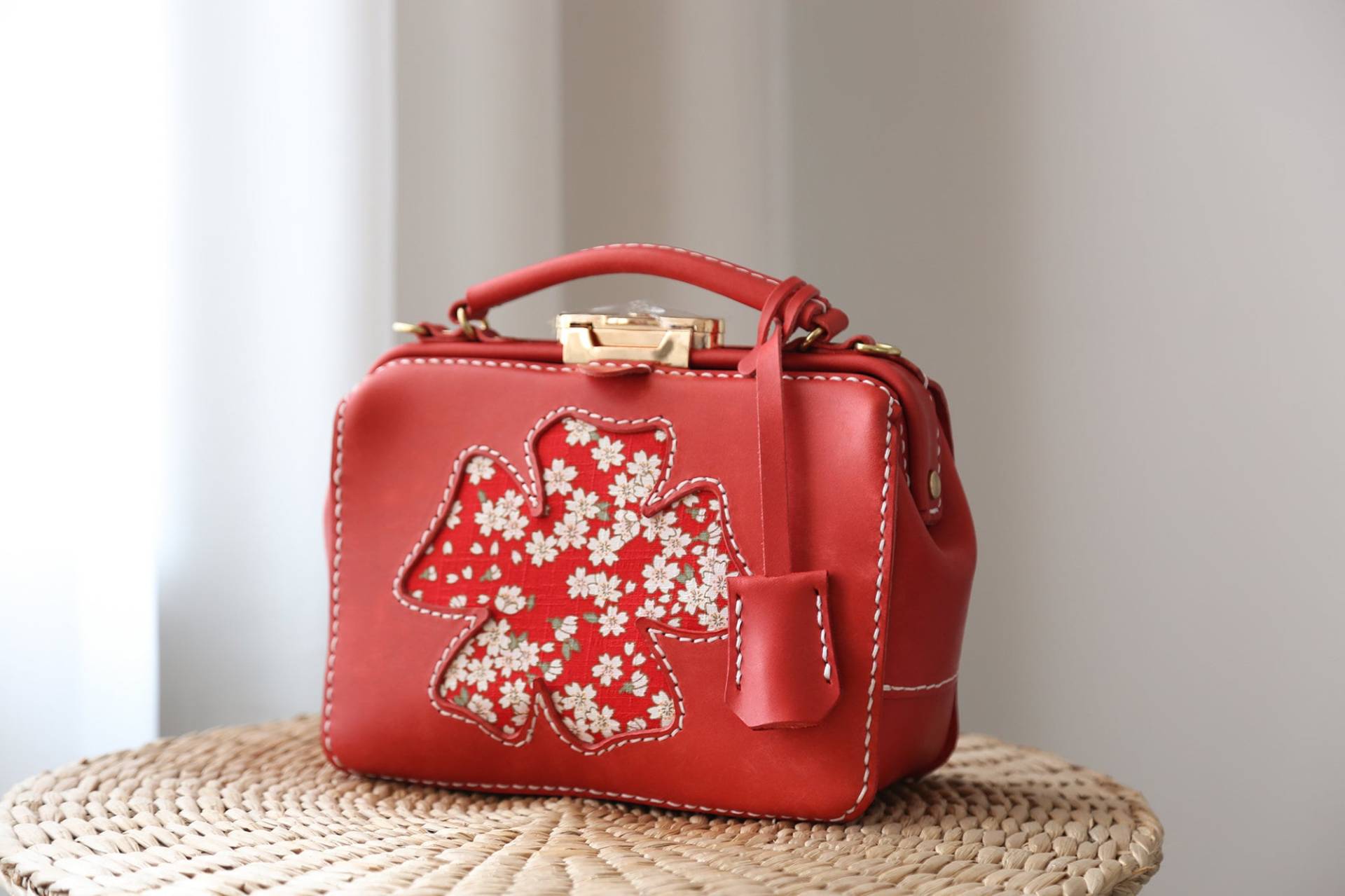 Floral-Dulles Doctor Bag-Rindsleder Geldbörse, Leder Handtasche, Frauen Crossbody Tasche, Top Henkel Mini Lange Gurttasche von TangentLinearLeather