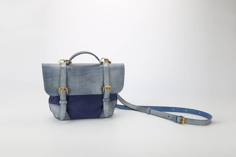 Mini Leder Canvas Messenger Bag Blaue Crossbody Schultertasche von TangentLinearLeather