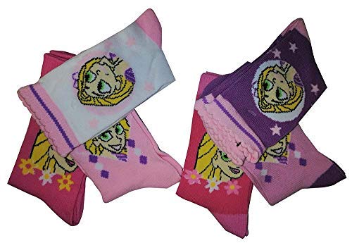 Tangled Rapunzel - Die Serie 6er Pack Mädchen Socken mit Sternchen Weiß/Rosa/Lila für Kinder (27/30) von Tangled