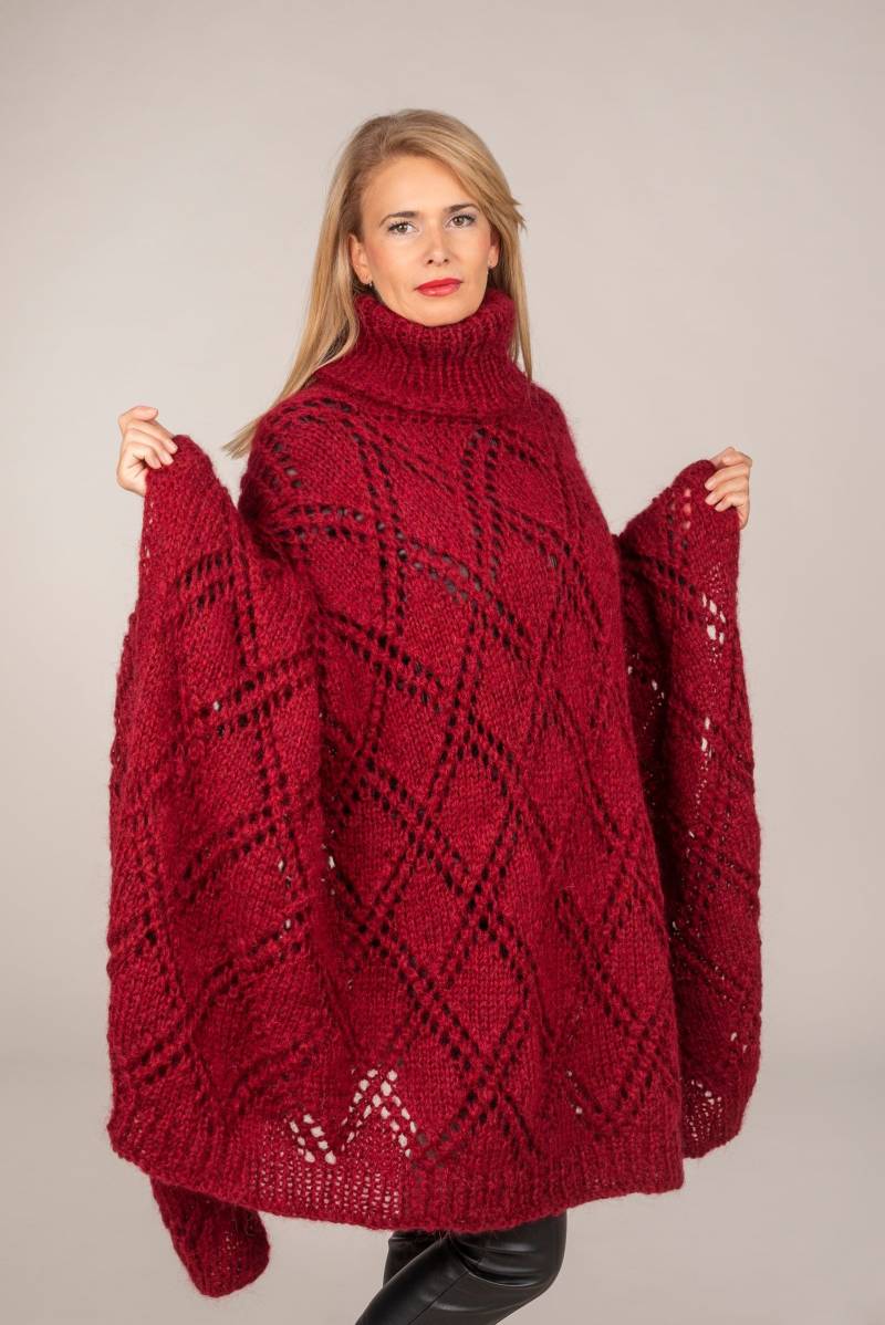 Ready To Wear Stricken Poncho, Mohair Wickeln, Pullover, Kabel Wolle Offene Turtleneck Cape, Kimono von TanglesCreations