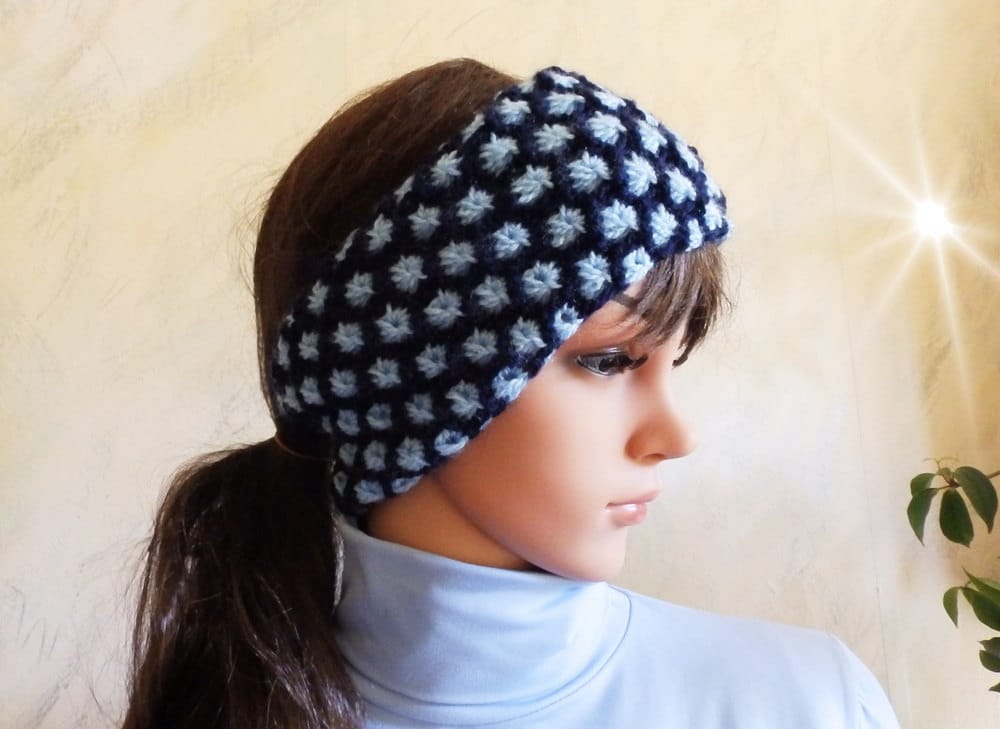 Handgestricktes Blaues Zweifarbiges Zopfmuster Skiing Ohrwärmer-stirnband, Handgestricktes Kopfwärmer-Zubehör von TaniaNeedleArt