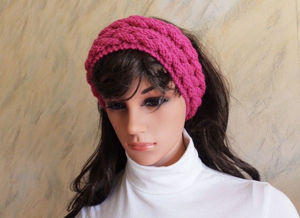 Helle Rosa Hand Gestrickt Kopf Ohr Wärmer Stirnband, Stricken Zubehör von TaniaNeedleArt