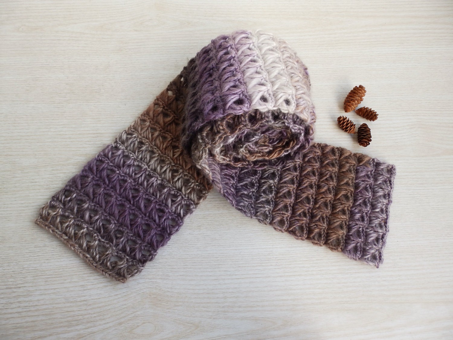 Mode Häkeln Melange Lange Wolle Winter Schal, Accessoire, Handgestrickter Schal von TaniaNeedleArt