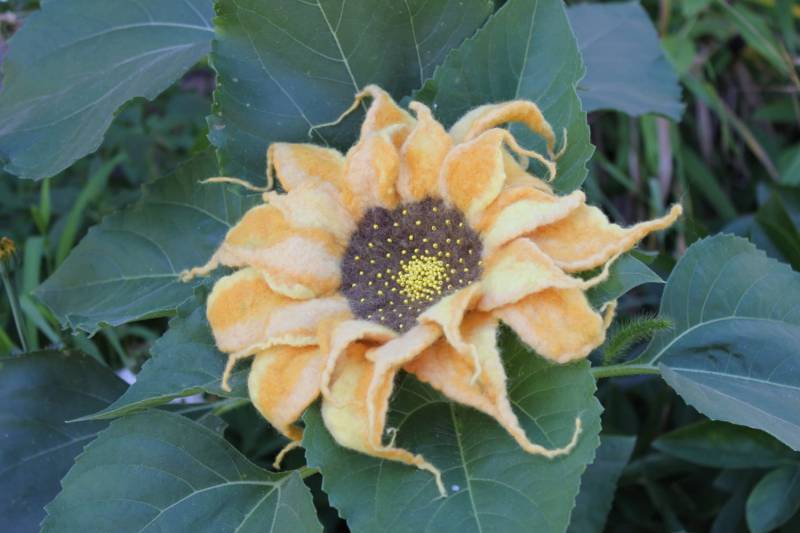 Gefilzte Sonnenblume Brosche Gestickte Blume Aus Merino Wolle von TaniaSh