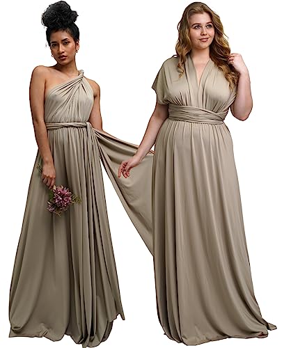 Taniri Infinity-Kleid – umwandelbares Maxi-Kleid, lang, Transformer-Kleid, Brautjungfer, Brautparty, Hochzeit, Trägerwickel, Light Taupe, Einheitsgröße von Taniri