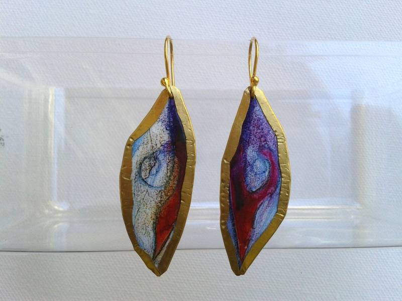 Gold Einzigartige Ohrringe Handgemachte Bemalte 925 Sterling Silber Vergoldet Haken Gold Einzigartige Ohrringe Handgemachte Bemalte 925 Sterling Silber Vergoldet Haken von TanjaBArt
