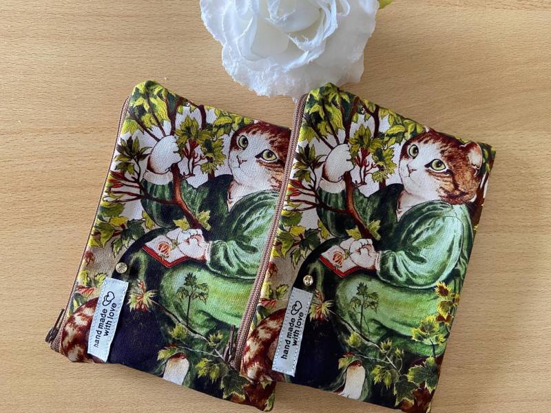 Kosmetiktasche Tasche Katze Katzen Motiv Im Baum Auf Ast Mit Buch Geschenkidee Neu von TanjasCollectionDE