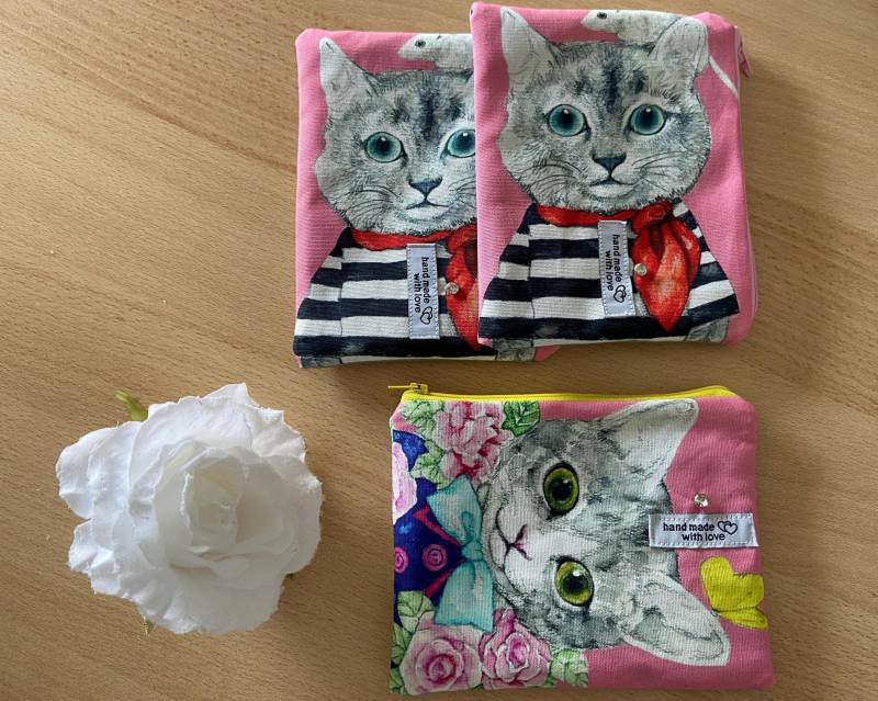 Kosmetiktasche Tasche Katze Katzen Motiv Graue Tiger Mit Maus Oder Schmetterling Geschenkidee Neu von TanjasCollectionDE