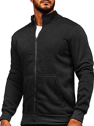 Herren-Trainingsjacken, schwarz, leicht, Sweatshirts, durchgehender Reißverschluss, Stehkragen, langärmelig, Oberteil mit Tasche, grau dunkel, M von Tankaneo