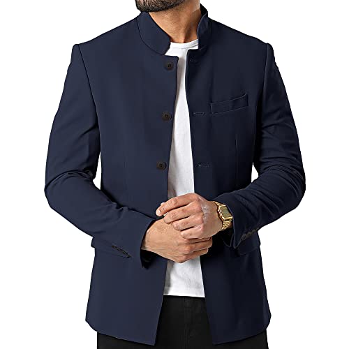 Herren Casual Anzug Blazer Jacken Stehkragen Leicht Gefüttert Sport Mäntel Business Mäntel, navy, 3XL von Tankaneo